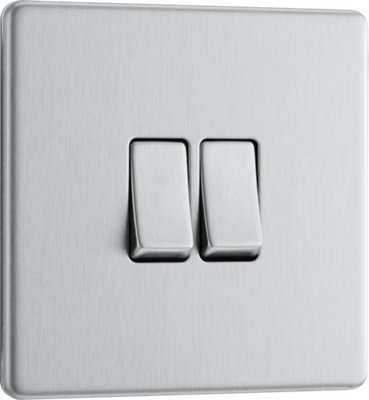 BG Electrical FBS42 Nexus Screwless Flat-Plate Double Light Switch Brushed Steel 2 Way 10A