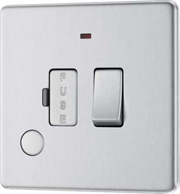 BG Electrical FBS53 Nexus Screwless Flat-Plate Switched Fused Connection Spur Unit Flex Outlet Brushed Steel Neon 13A
