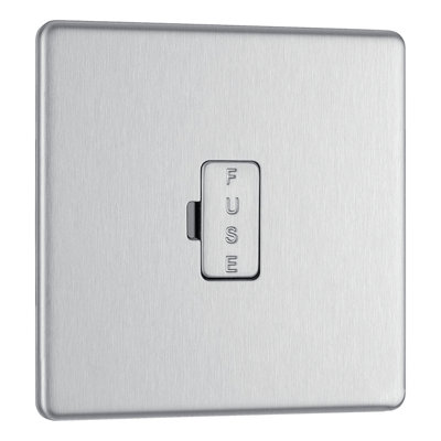 BG Electrical FBS54 Nexus Screwless Flat-Plate Unswitched Fused Connection Spur Unit Brushed Steel 13A