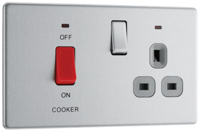 BG Electrical FBS70G Nexus Screwless Flat-Plate Switched Socket Cooker Unit Brushed Steel Grey Insert 45A