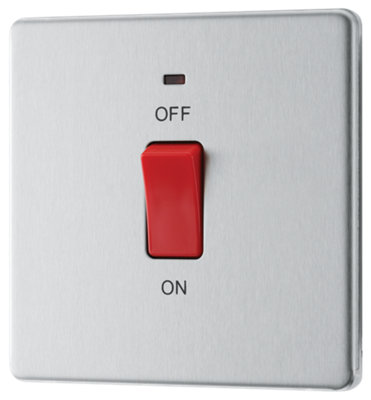 BG Electrical FBS74 Nexus Screwless Flat-Plate Double Pole Cooker Switch Brushed Steel Neon 45A