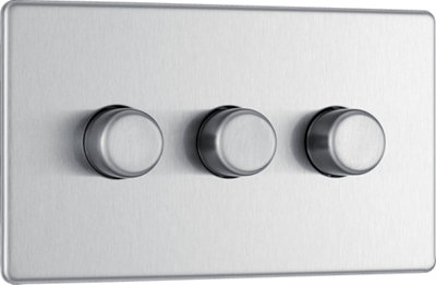 BG Electrical FBS83 Nexus Flatplate Screwless Brushed Steel 3 Gang 200W ...
