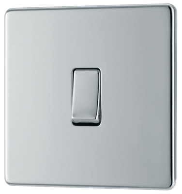 BG Electrical FPC13 Nexus Screwless Flat-Plate Single Intermediate Light Switch Polished Chrome 10A