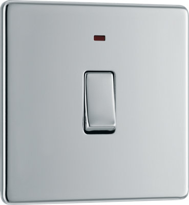 BG Electrical FPC31 Nexus Screwless Flat-Plate Single Switch Polished Chrome Neon 2 Way 20A