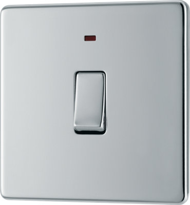 BG Electrical FPC31 Nexus Screwless Flat-Plate Single Switch Polished Chrome Neon 2 Way 20A