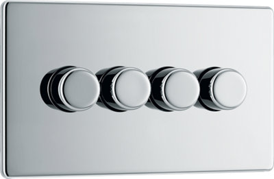 BG Electrical FPC84 Nexus Flatplate Screwless Polished Chrome 4 Gang 200W 2 Way Trailing-Edge Push Dimmer Switch