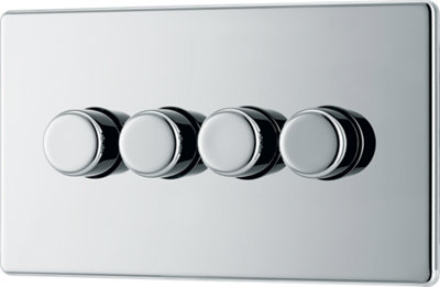 BG Electrical FPC84 Nexus Flatplate Screwless Polished Chrome 4 Gang 200W 2 Way Trailing-Edge Push Dimmer Switch