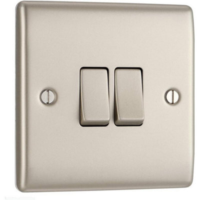 BG Electrical Pearl Nickel Double Light Switch Modern Home Wall Fitting