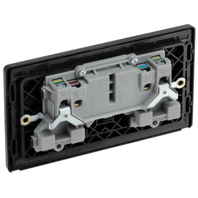 BG Evolve 13A Double Switched Power Socket, Screwless, Black Chrome