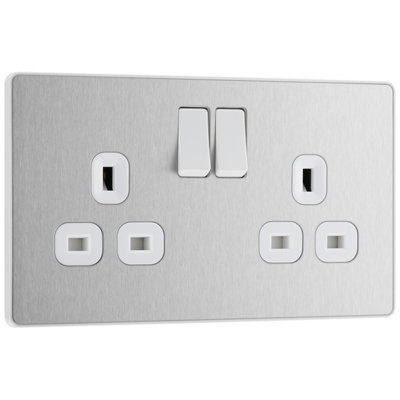 BG Evolve 13A Double Switched Power Socket, Screwless, Brushed Steel