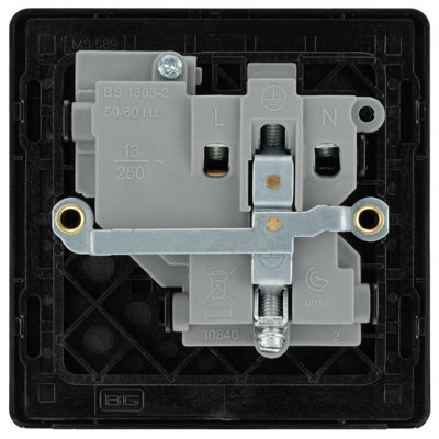 BG Evolve 13A Single Switched Power Socket, Screwless, Black Chrome
