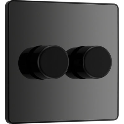 BG Evolve 200W Double Dimmer Switch, 2 Way, Screwless, Black Chrome