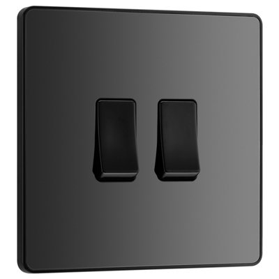 BG Evolve 20A Double Wall Light Switch, 2 Way, Screwless, Black Chrome