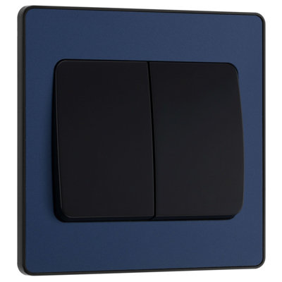 BG Evolve 20A Double Wall Light Switch, 2 Way, Wide Rocker, Matt Blue