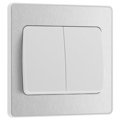 BG Evolve 20A Double Wall Light Switch, Wide Rocker, Brushed Steel