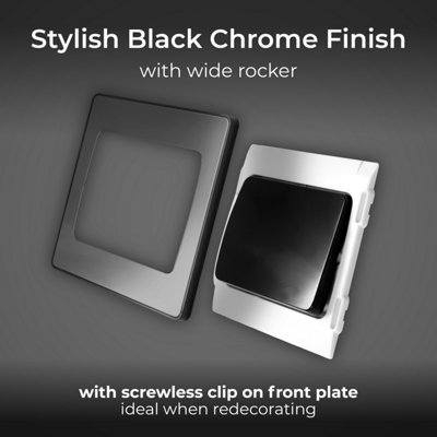 BG Evolve 20A Single Wall Light Switch 2 Way, Wide Rocker Black Chrome