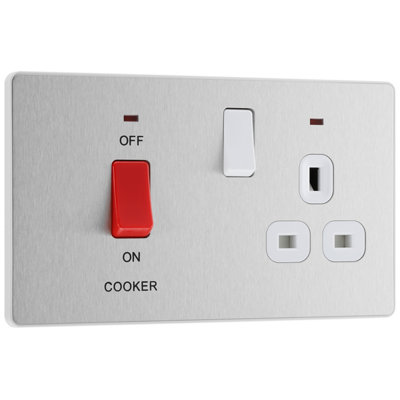 BG Evolve 45A Cooker Control Unit Switch/Socket with LED Brushed Steel