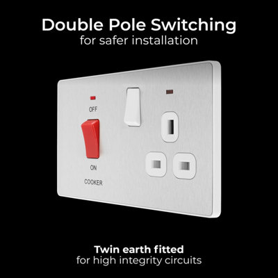 BG Evolve 45A Cooker Control Unit Switch/Socket with LED Brushed Steel