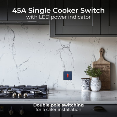 BG Evolve 45A Double Pole Cooker Switch & LED, Matt Blue