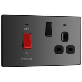 BG Evolve Black Chrome Cooker Control Socket Double Pole Switch with LED Power Indicators