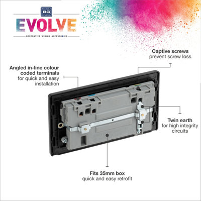 BG Evolve Black Chrome Double Switched 13A Power Socket + USB A+C 30W - 3