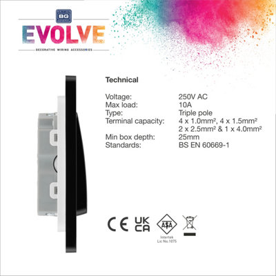 BG Evolve Black Chrome Fan Isolator Switch 10A Triple Pole