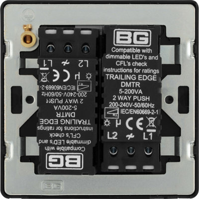 BG Evolve Black Chrome Trailing Edge LED 2002 Double Dimmer Switch 2-Way Push On/Off - 3