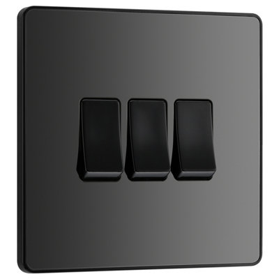 BG Evolve Black Chrome Triple Light Switch 20A 16AX, 2 Way