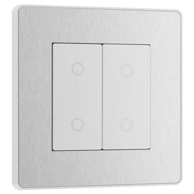 BG Evolve Brushed Steel 200W Double Touch Dimmer Switch 2Way Master DIY at B&Q