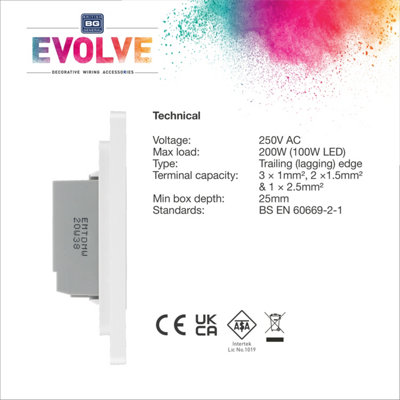 BG Evolve Brushed Steel 200W Double Touch Dimmer Switch 2-Way Master - 4