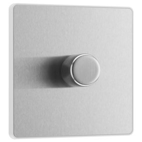 BG Evolve Brushed Steel 200W Single Dimmer Switch, 2-Way Push On/Off, Trailing Edge