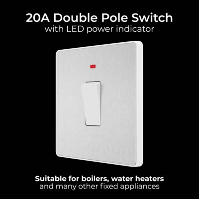 BG Evolve Brushed Steel 20A Switch Double Pole With LED Power Indicator - 6