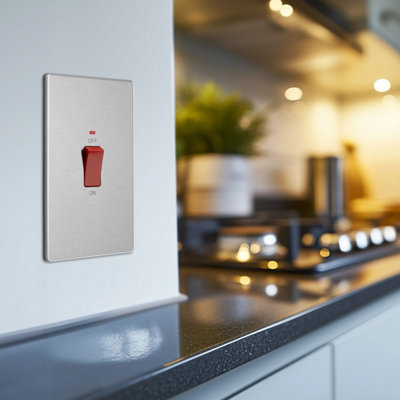 BG Evolve Brushed Steel 45A Rectangular Switch Double Pole With LED Power Indicator - 8