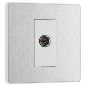 BG EVOLVE BRUSHED STEEL CHROME SINGLE SOCKET FOR TV OR FM CO-AXIAL AERIAL CONNECTION