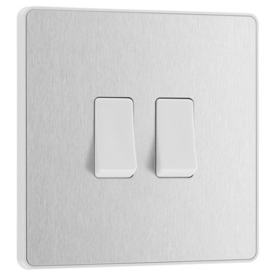 BG Evolve Brushed Steel Double Light Switch 20A 16AX, 2 Way