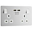 BG Evolve Brushed Steel Double Switched 13A Power Socket + 2 X USB (3.1A)
