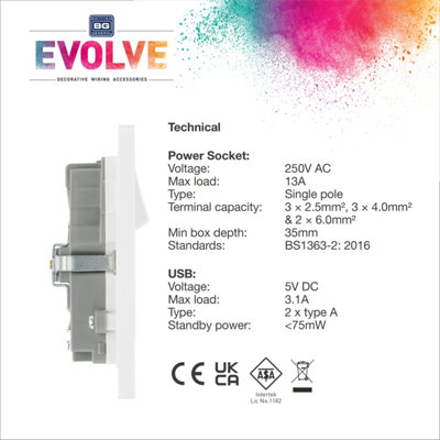 BG Evolve Brushed Steel Double Switched 13A Power Socket + 2 X USB (3.1A) - 4
