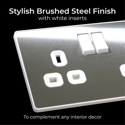 BG Evolve Brushed Steel Double Switched 13A Power Socket - 4