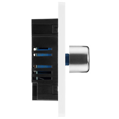 BG Evolve Brushed Steel Trailing Edge LED 200W Double Dimmer Switch 2-Way Push On/Off