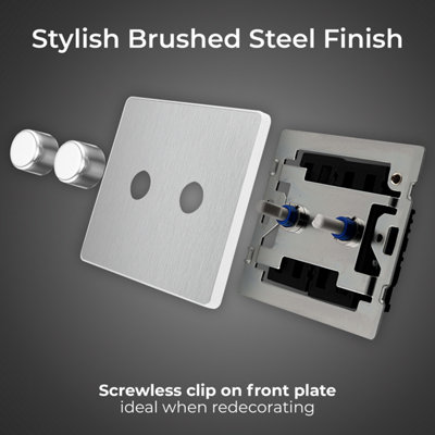 BG Evolve Brushed Steel Trailing Edge LED 200W Double Dimmer Switch 2-Way Push On/Off - 4