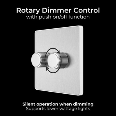 BG Evolve Brushed Steel Trailing Edge LED 200W Double Dimmer Switch 2-Way Push On/Off - 7