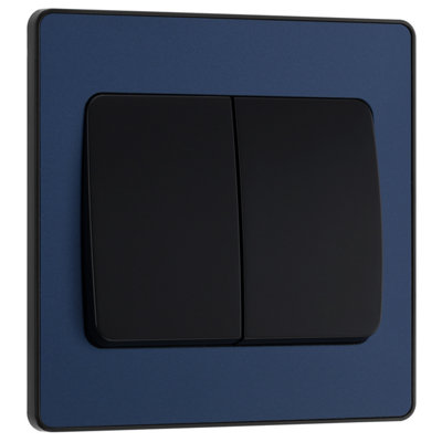 BG Evolve Matt Blue Double Light Switch 20A 16AX, 2 Way, Wide Rocker