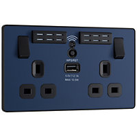 BG Evolve Matt Blue Wifi Extender Double Switched 13A Power Socket + 1 X USB (2.1A)