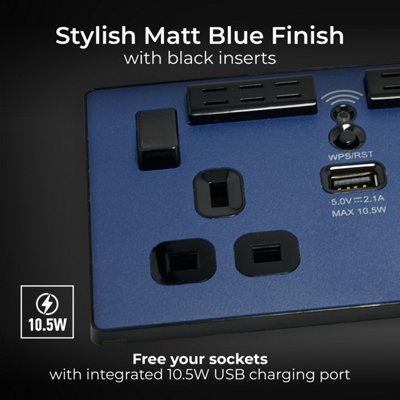 BG Evolve Matt Blue Wifi Extender Double Switched 13A Power Socket + 1 X USB (2.1A) - 4