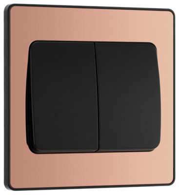 BG Evolve PCDCP42WB Polished Copper 2 Gang 20A 16AX 2 Way Wide Rocker Light Switch - Black Insert