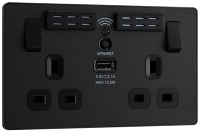 BG Evolve PCDMB22UWRB Matt Black 2 Gang 13A WiFI Socket-Black Insert