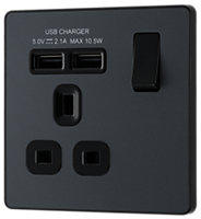 BG Evolve PCDMG21U2B Matt Grey 1 Gang 13A 2x USB-A 2.1A Socket-Black Insert