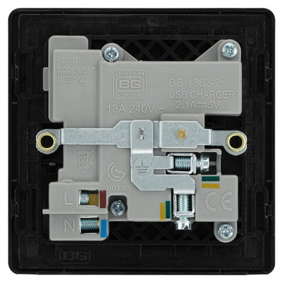 BG Evolve PCDMG21U2B Matt Grey 1 Gang 13A 2x USB-A 2.1A Socket-Black Insert