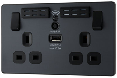 BG Evolve PCDMG22UWRB Matt Grey 2 Gang 13A 1x USB-A 2.1A Socket-Black Insert