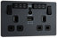 BG Evolve PCDMG22UWRB Matt Grey 2 Gang 13A 1x USB-A 2.1A Socket-Black Insert